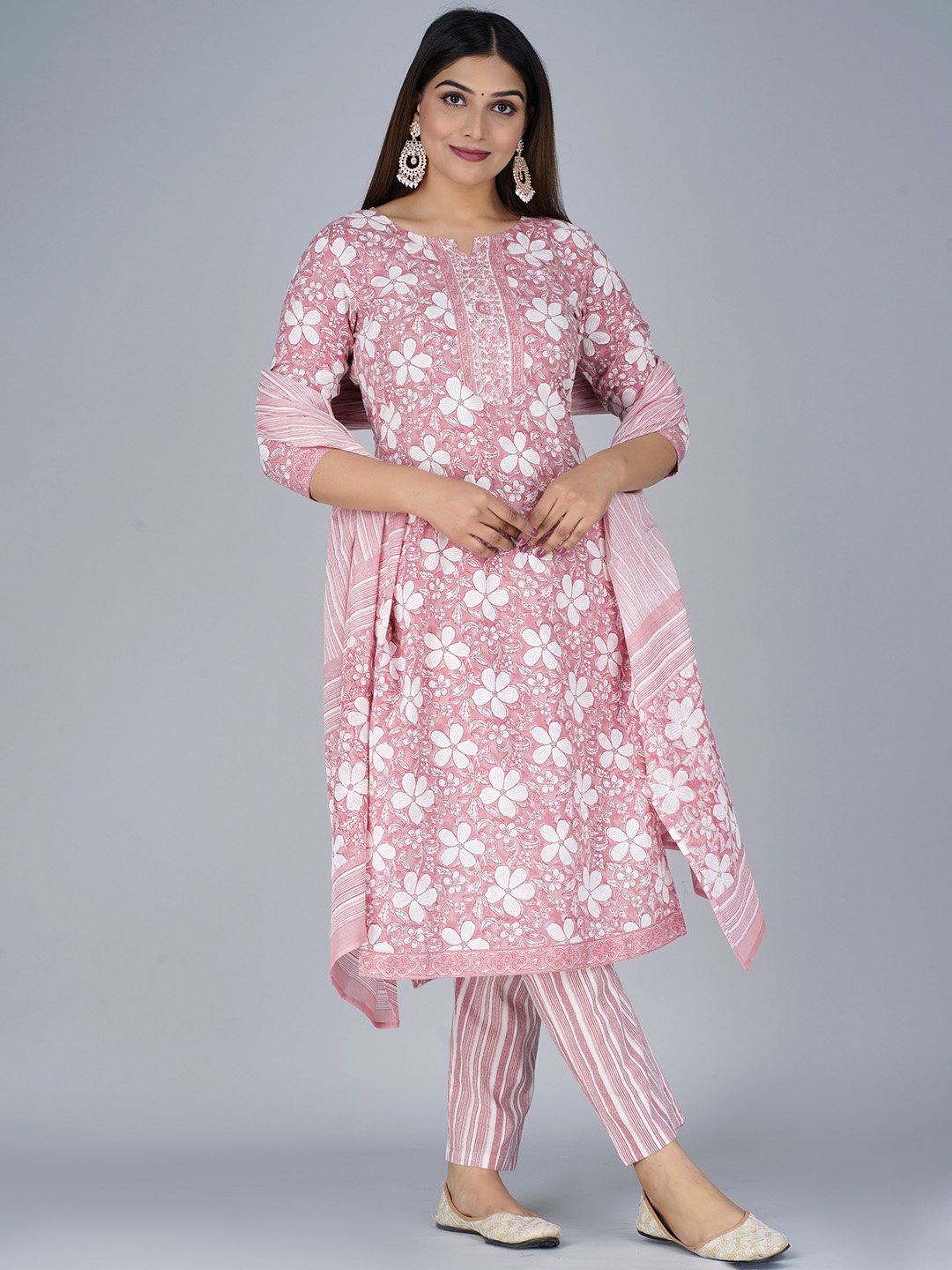 

KALINI Women Floral Printed Pure Cotton Kurta With Trousers & Dupatta, Pink