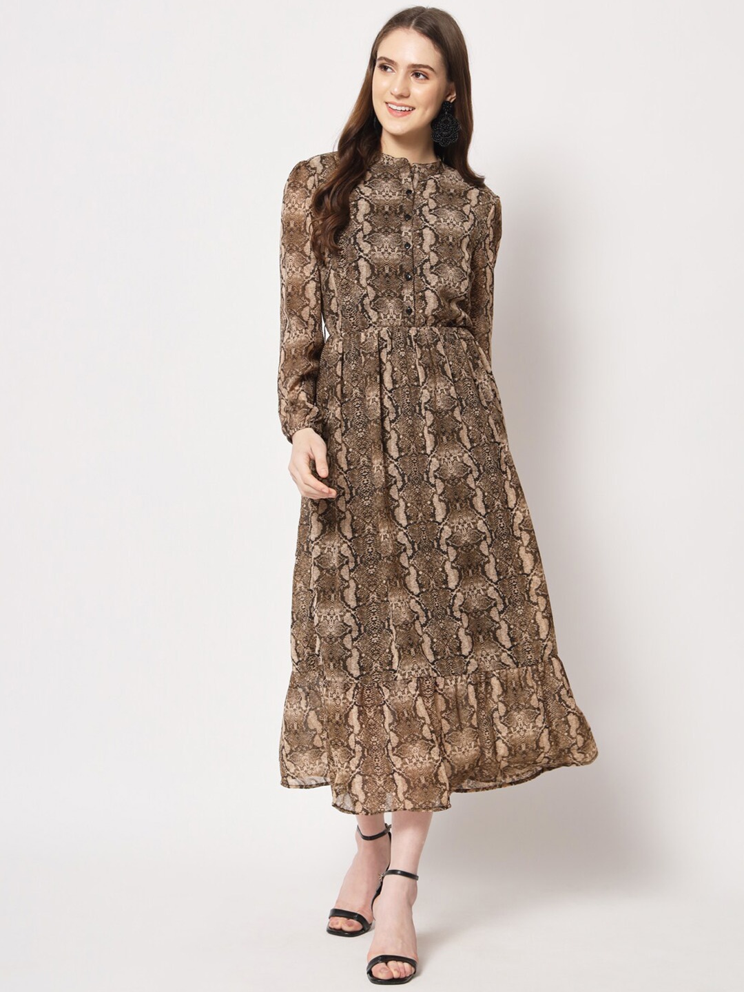 

HERE&NOW Animal Printed A-Line Midi Dress, Beige