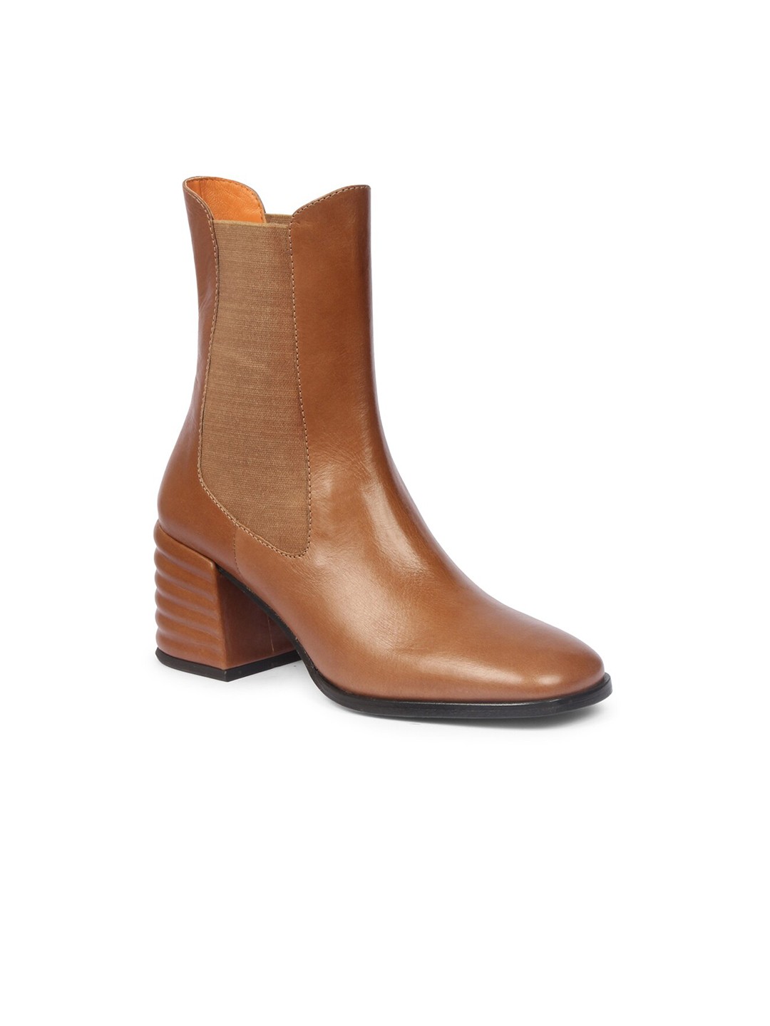 

Saint G Women Leather Blocked Heeled Mid -Top Winter Boots, Taupe