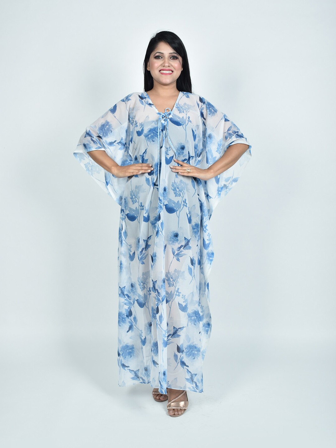 

Rajoria Instyle Floral Printed Georgette Kaftan Dress, White