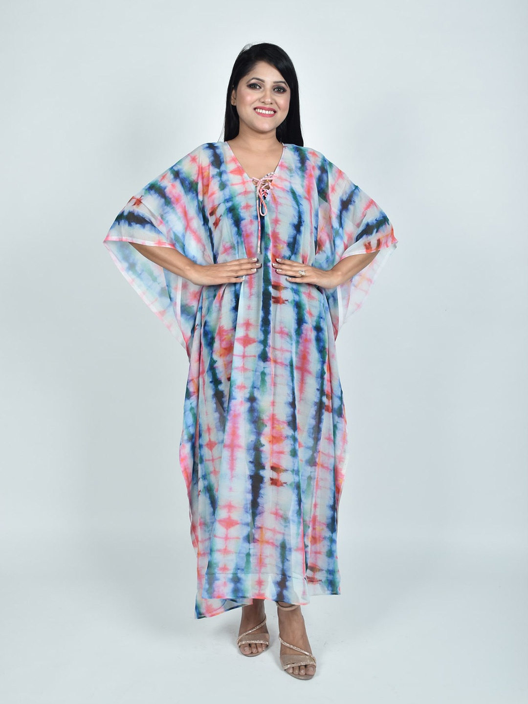 

Rajoria Instyle Dyed Georgette Beach Coverup Maxi Kaftan Dress, Off white
