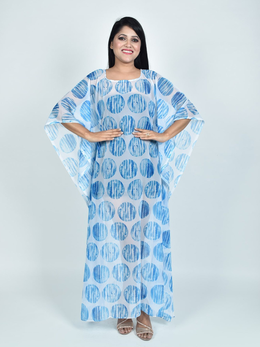 

Rajoria Instyle Printed Georgette Kaftan Maxi Dress, White