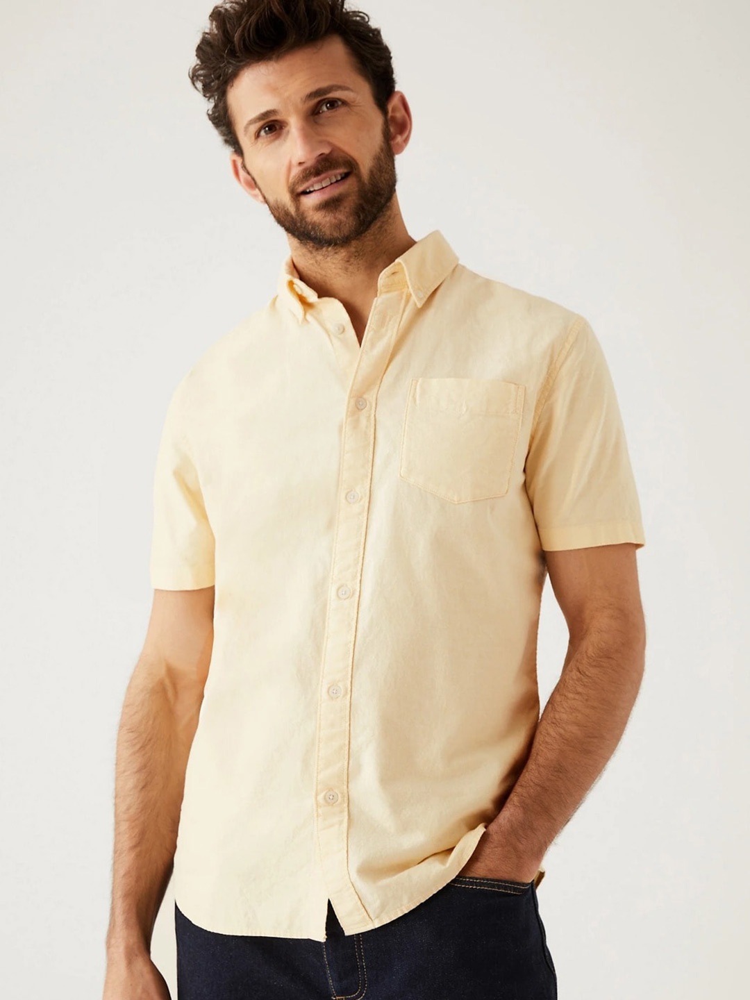 

Marks & Spencer Men Casual Cotton Shirt, Yellow
