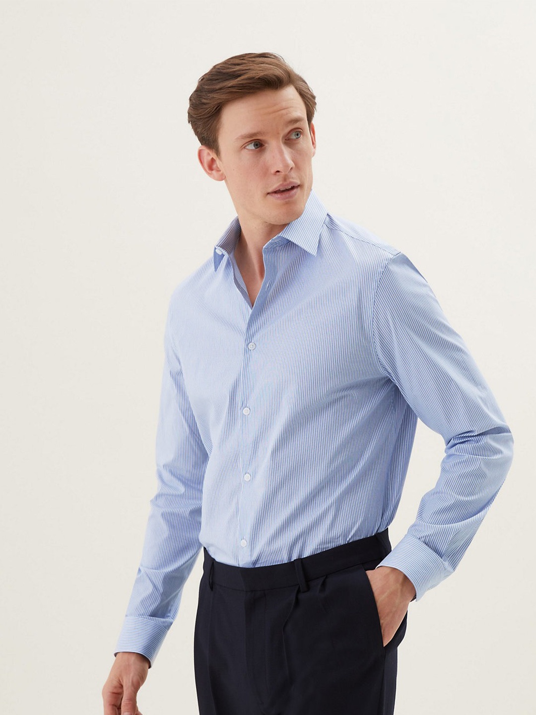 

Marks & Spencer Men Striped Casual Shirt, Blue