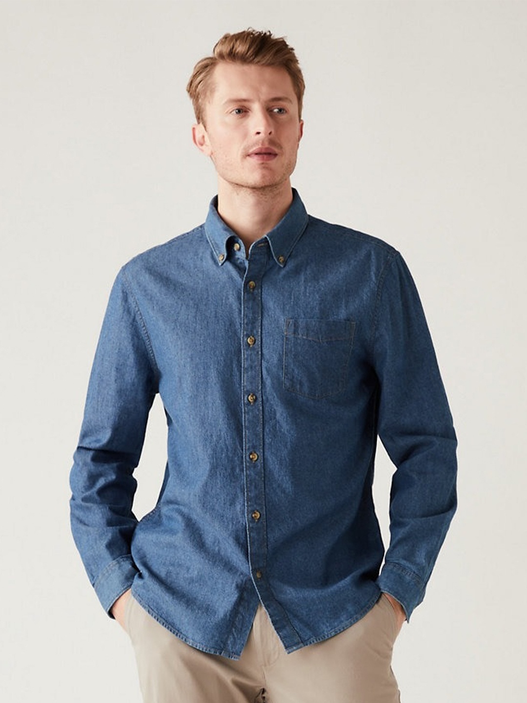 

Marks & Spencer Men Casual Cotton Shirt, Navy blue