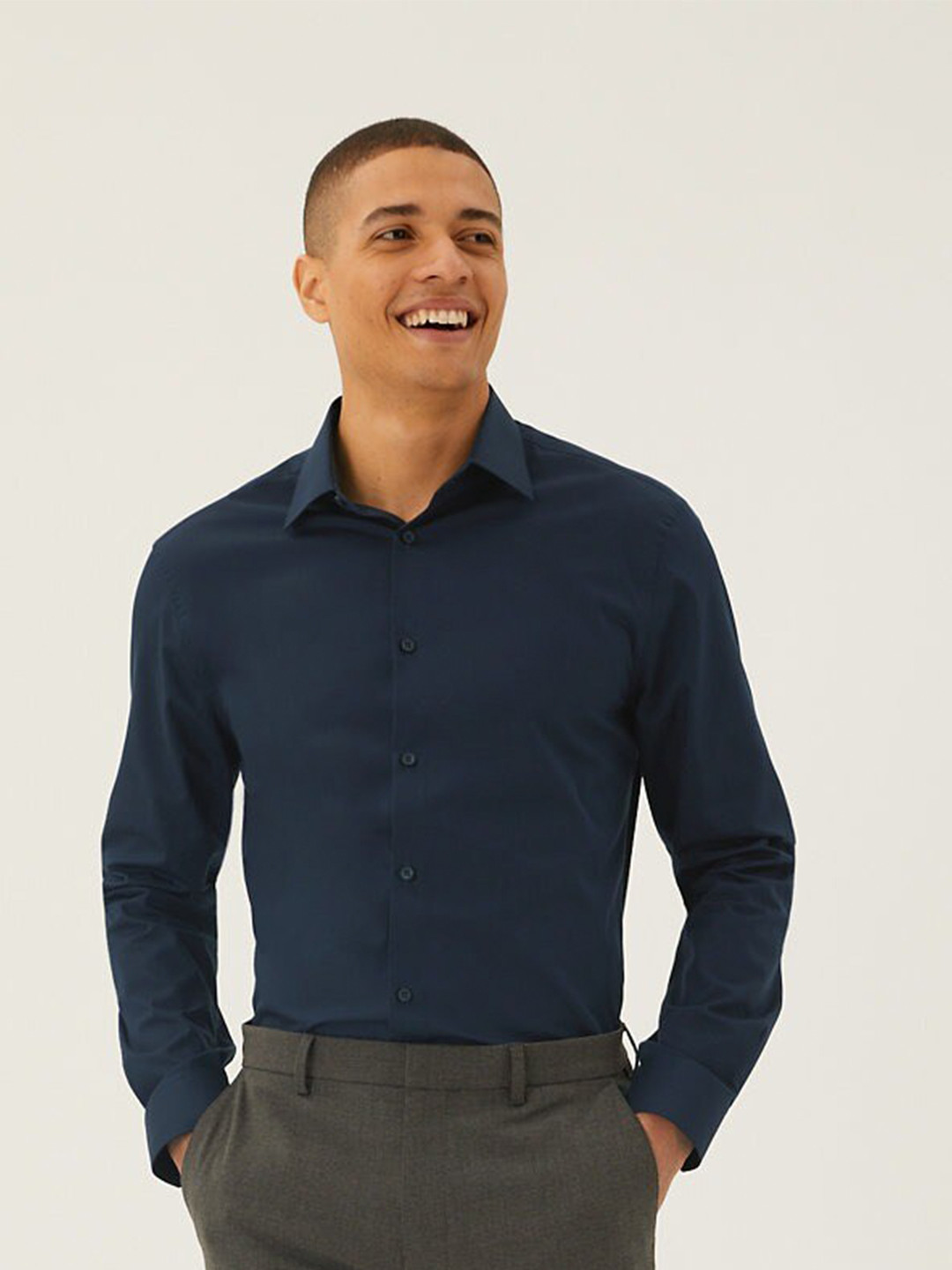 

Marks & Spencer Men Formal Cotton Shirt, Navy blue