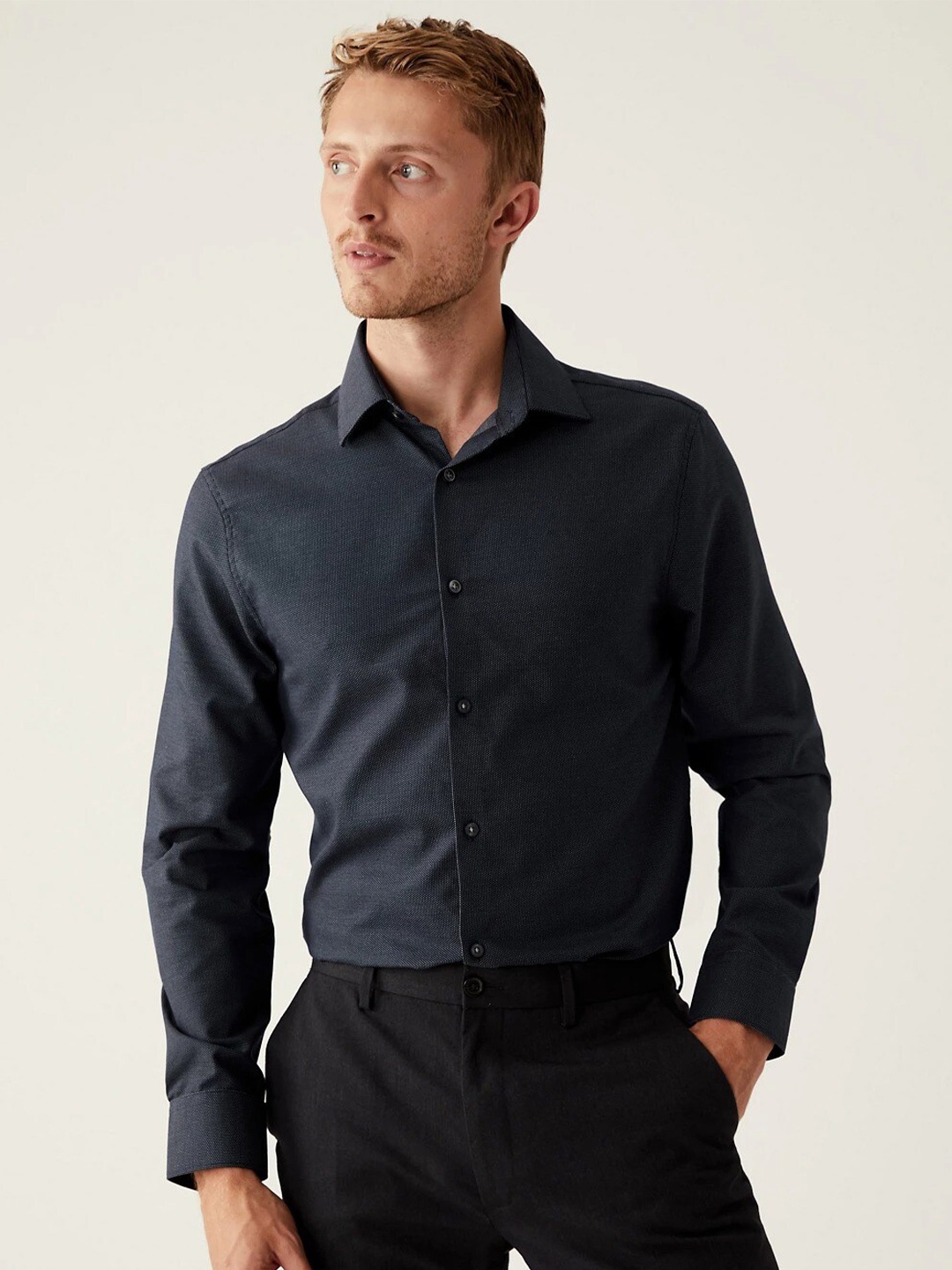 

Marks & Spencer Casual Pure Cotton Shirt, Navy blue