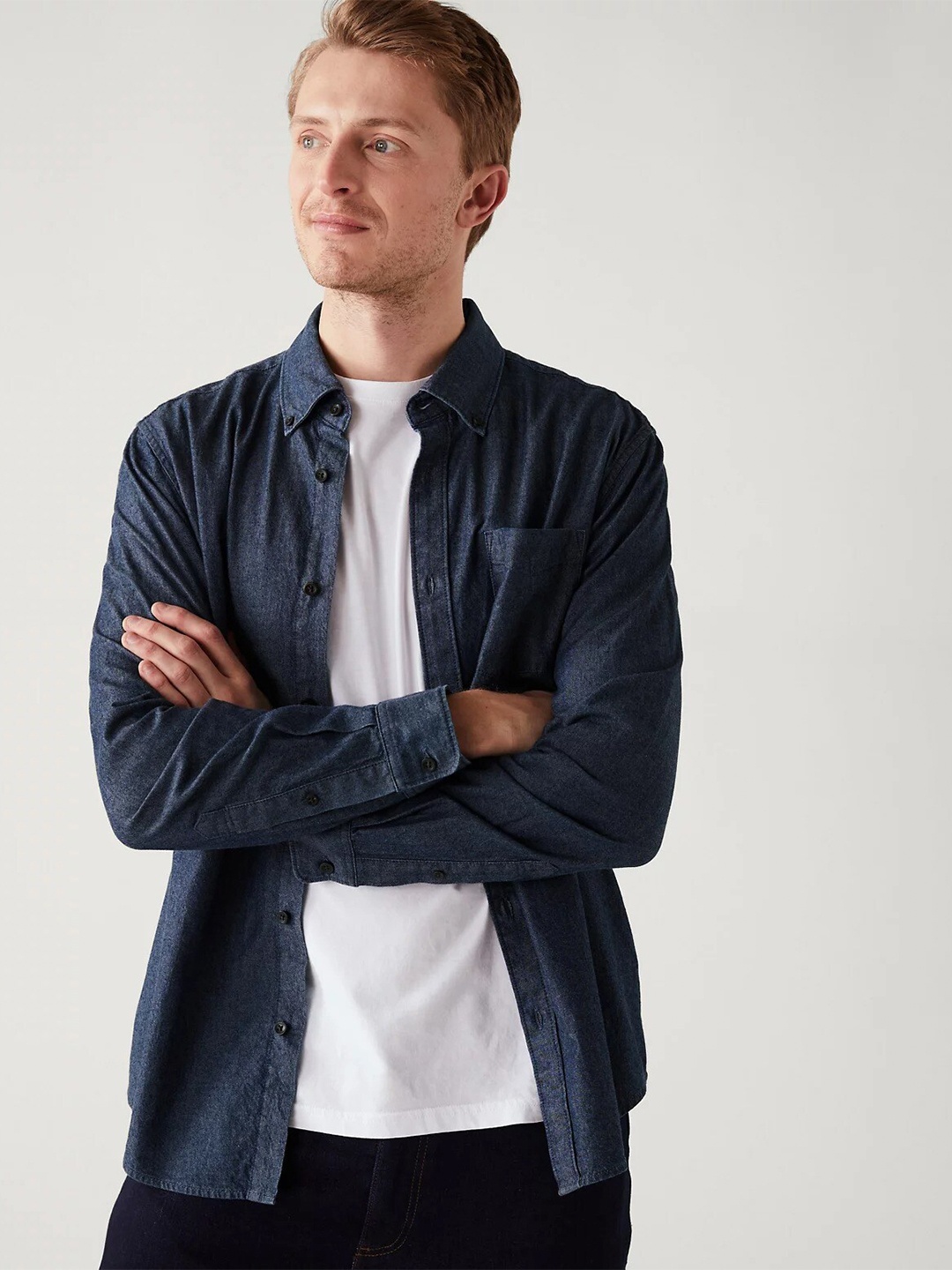 

Marks & Spencer Men Casual Cotton Shirt, Navy blue