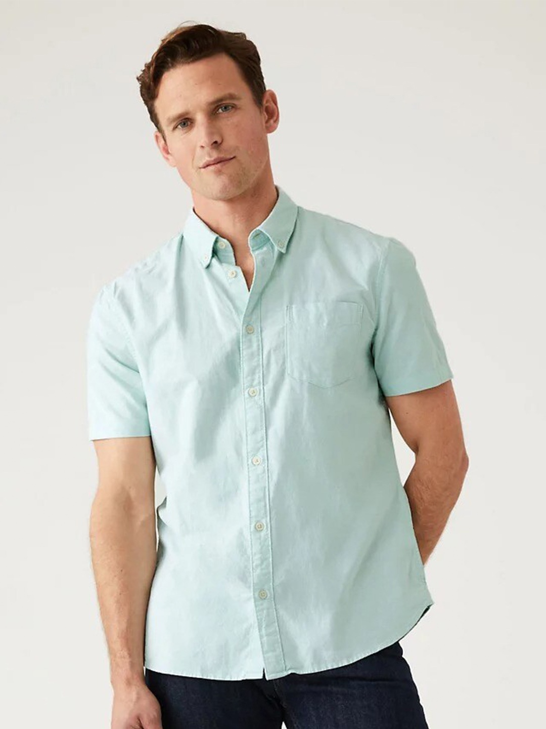 

Marks & Spencer Men Casual Pure Cotton Shirt, Green