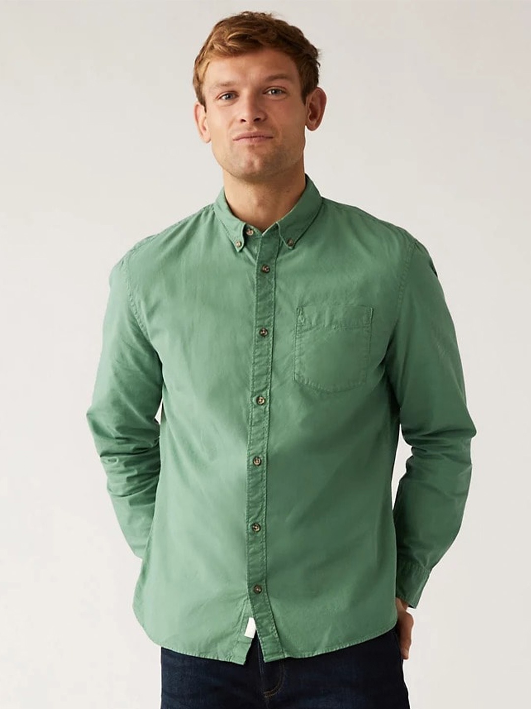 

Marks & Spencer Men Faded Casual Pure Cotton Shirt, Green