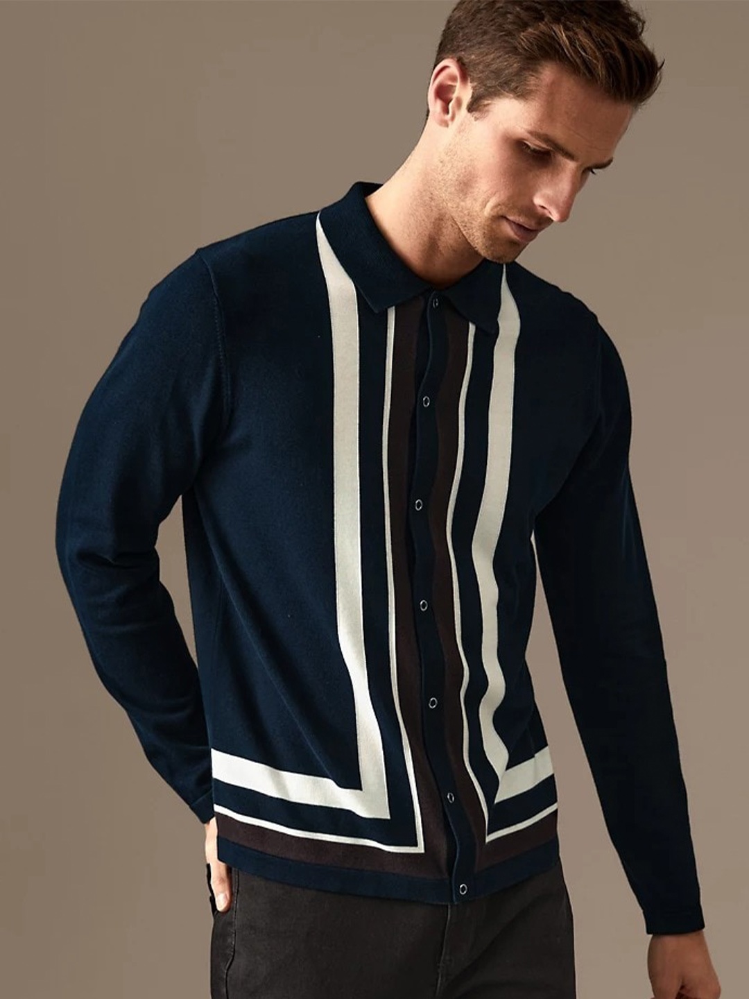 

Marks & Spencer Men Mandarin Collar Casual Pure Cotton Shirt, Navy blue