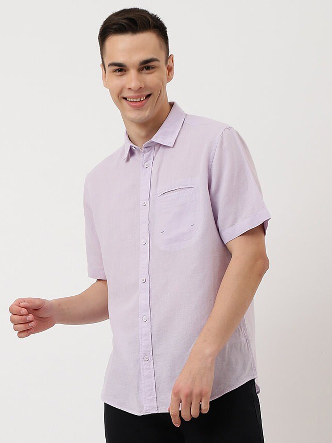 

Marks & Spencer Men Spread Collar Casual Pure Cotton Shirt, Purple