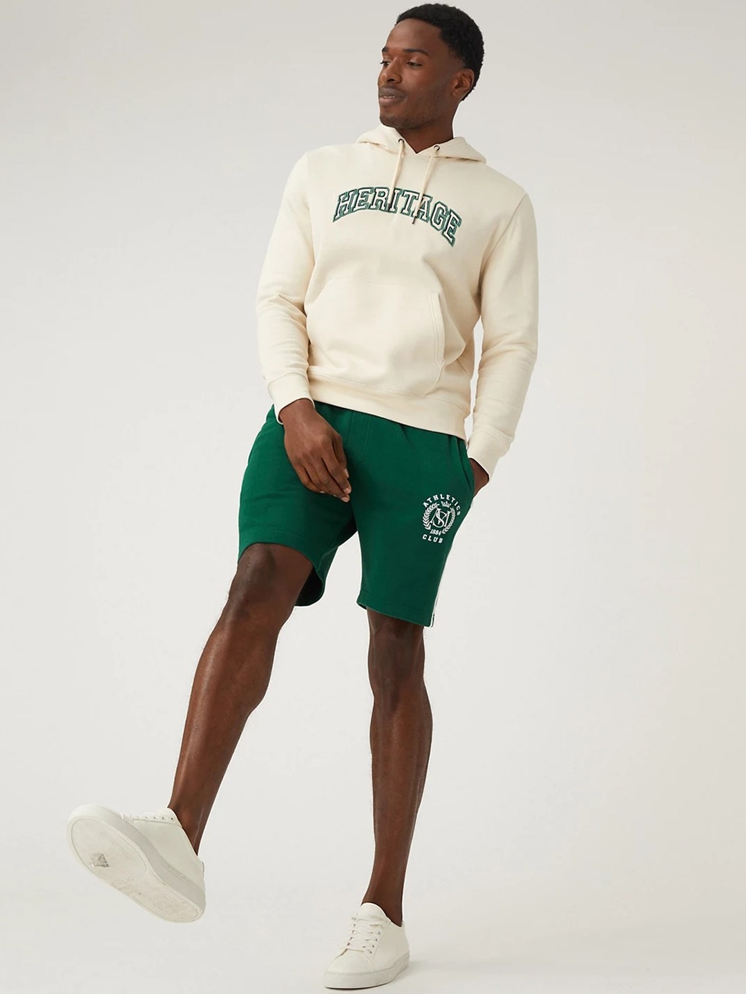 

Marks & Spencer Men Mid-Rise Pure Cotton Shorts, Green
