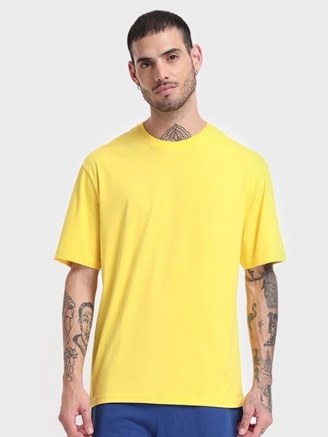 

Bewakoof Men Round neck Oversize Cotton T-shirt, Yellow
