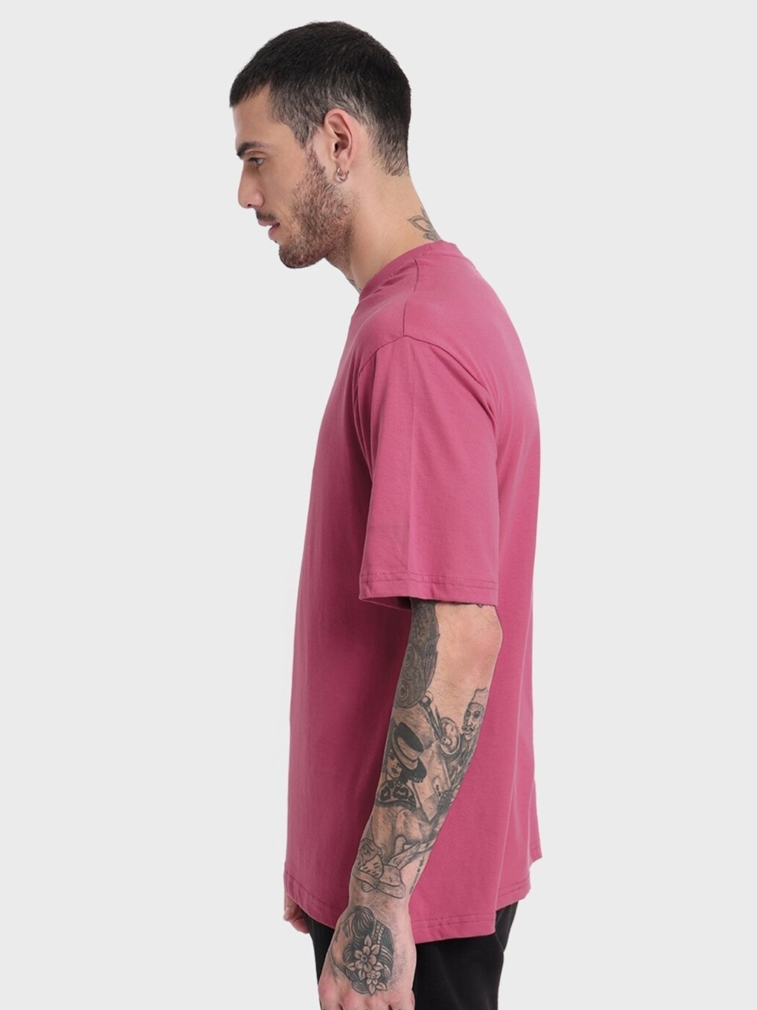 

Bewakoof Men Round Neck Loose Fit Cotton T-shirt, Pink