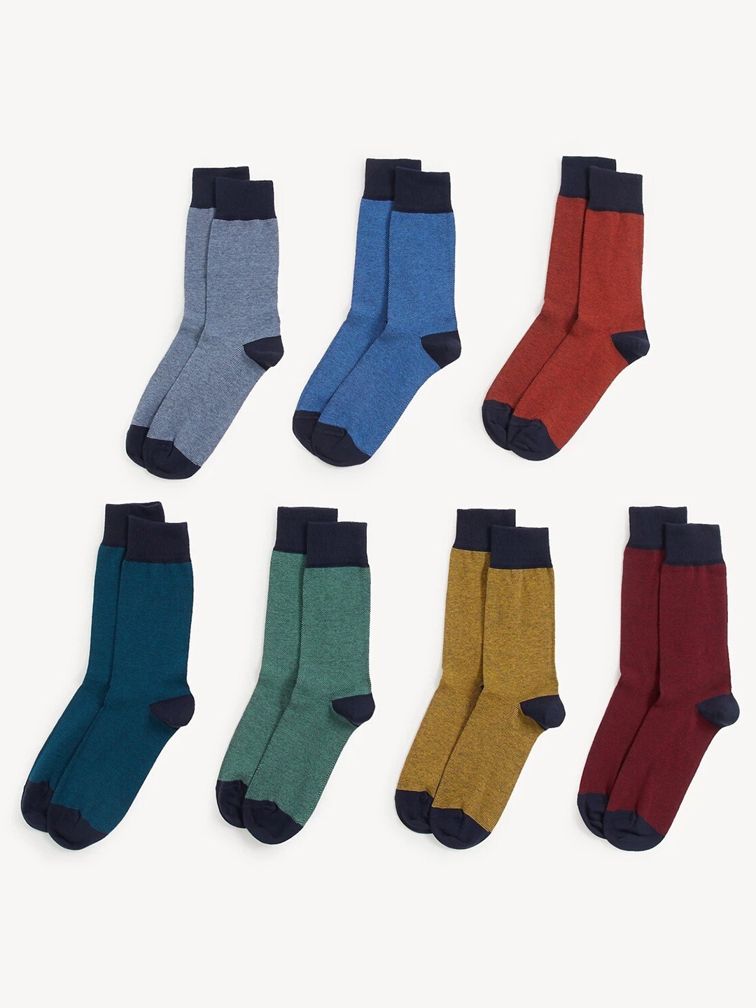 

Marks & Spencer Pack Of 7 Patterned Cotton Ankle-Length Socks, Blue