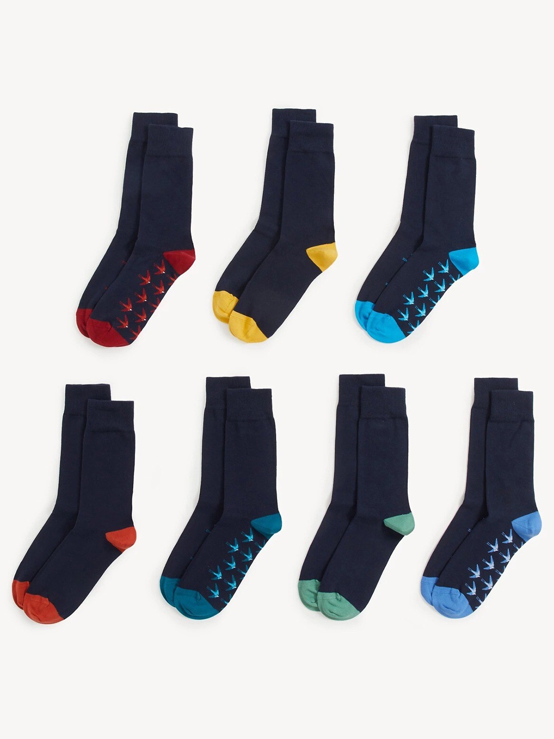 

Marks & Spencer Men Pack Of 7 Patterned Cotton Calf-Length Socks, Red