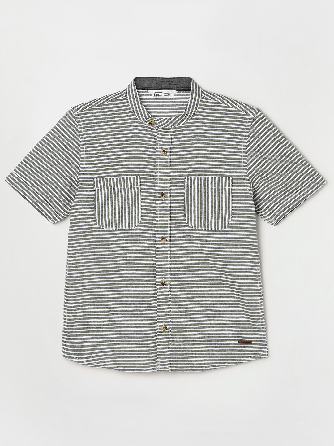 

Fame Forever by Lifestyle Boys Slim Fit Horizontal Stripes Casual Cotton Shirt, Olive