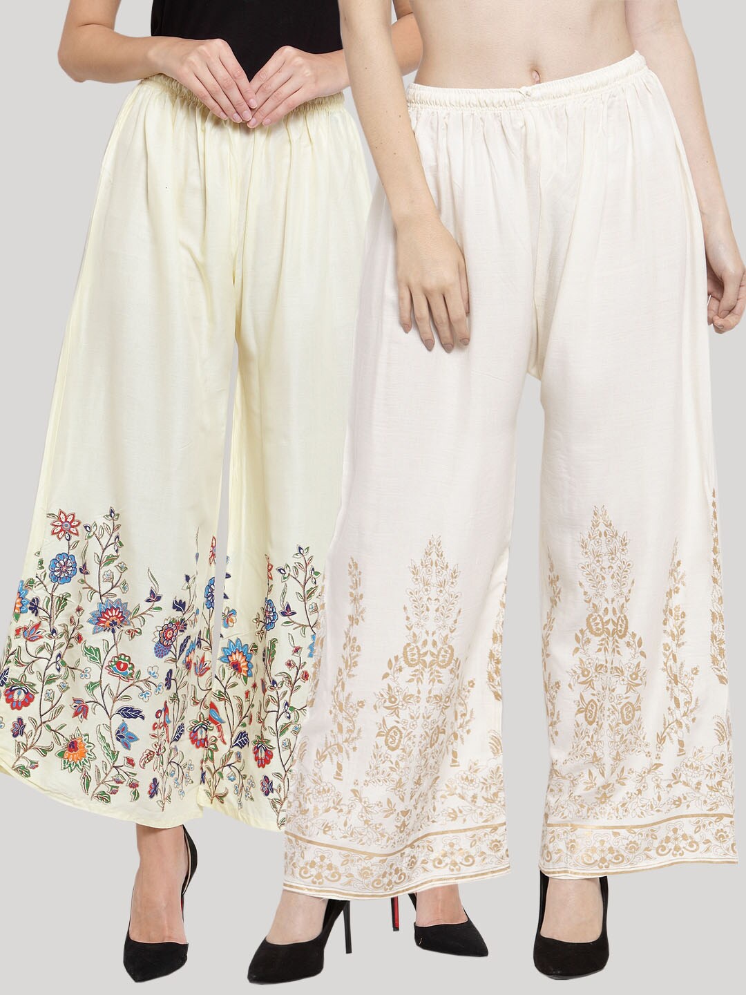 

Clora Creation Women Pack Of 2 Floral Printed Palazzos, Off white