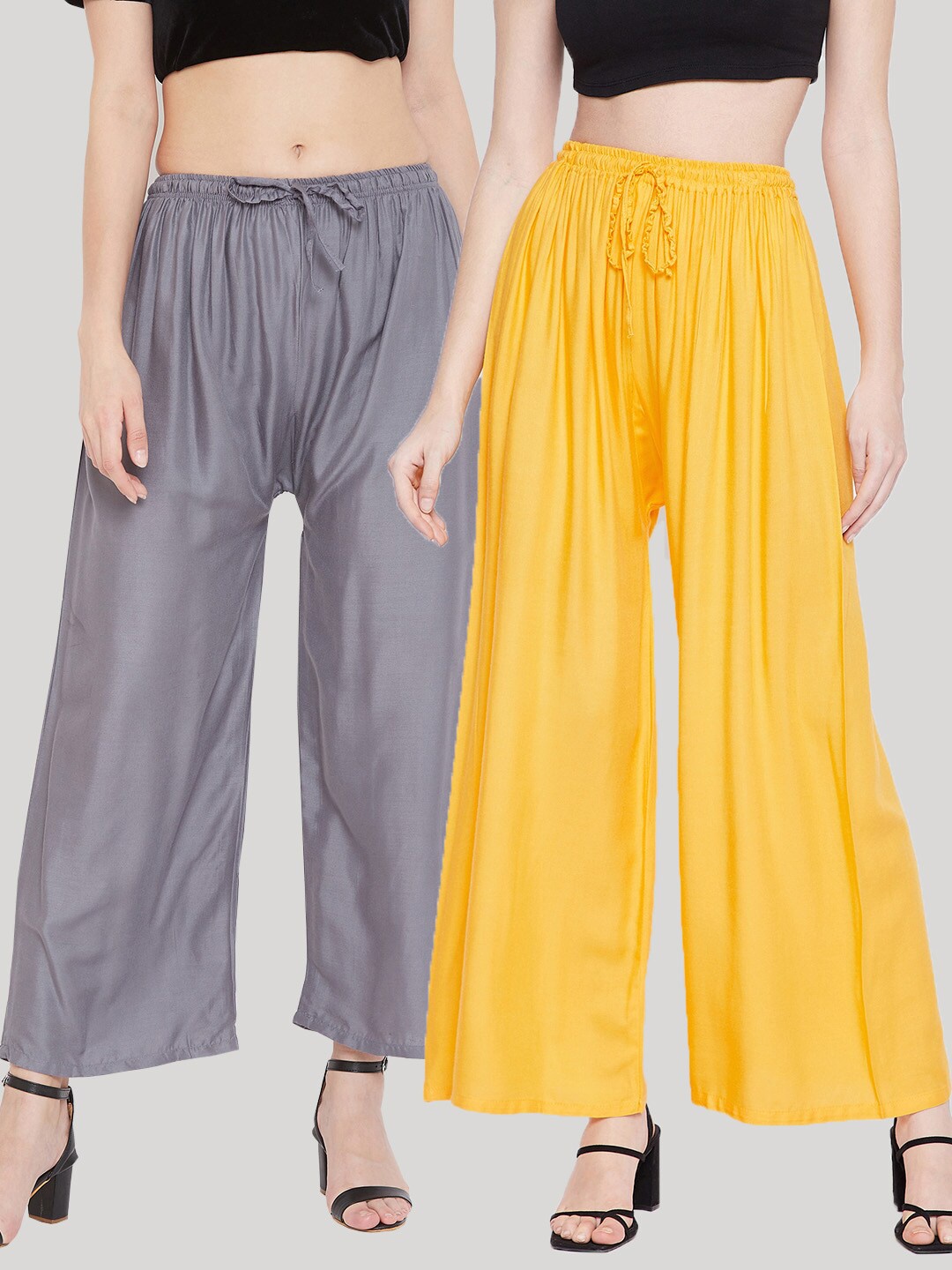 

Clora Creation Women Pack Of 2 Straight Palazzos, Grey