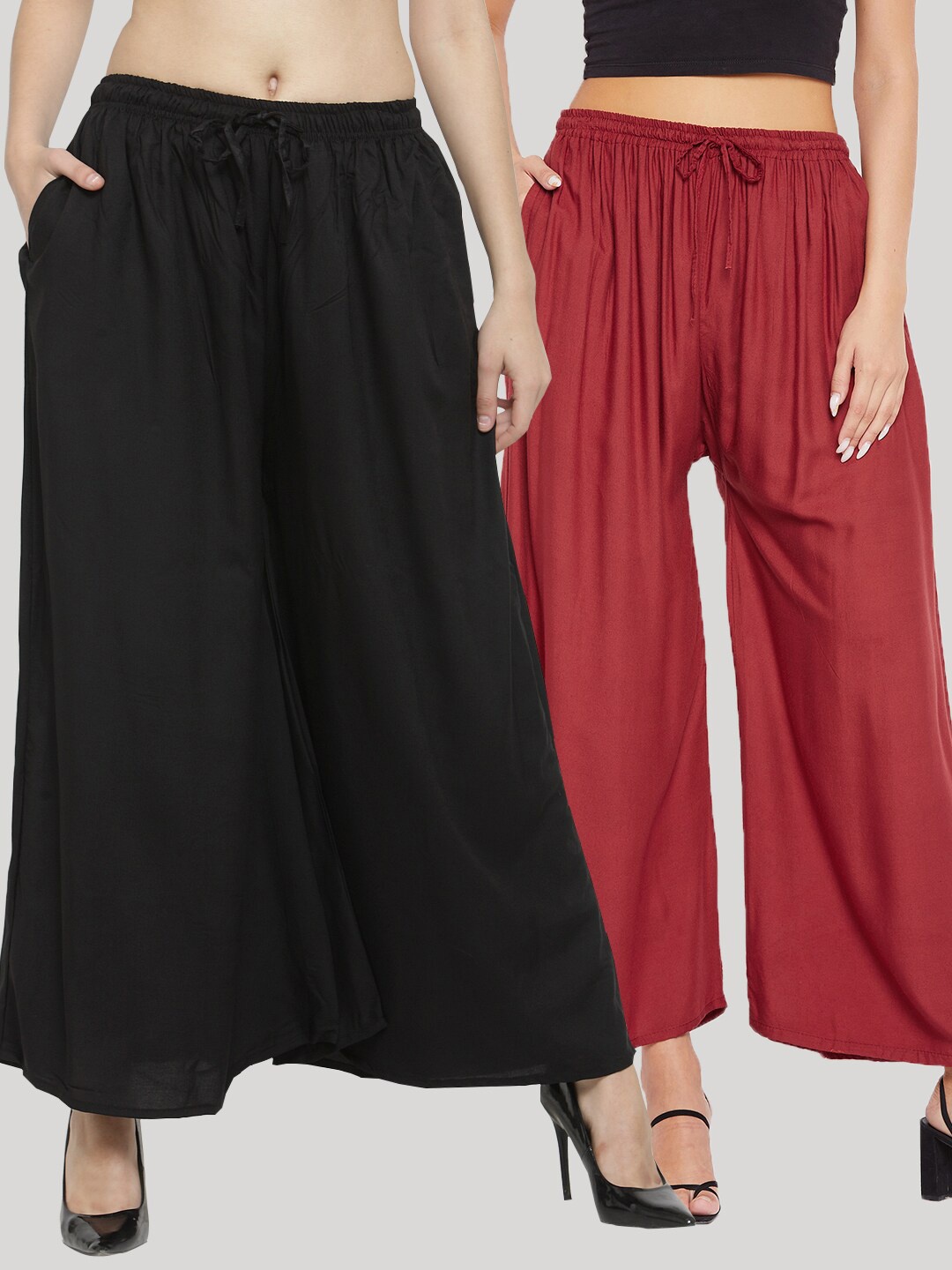 

Clora Creation Women Pack Of 2 Flared Palazzos, Black