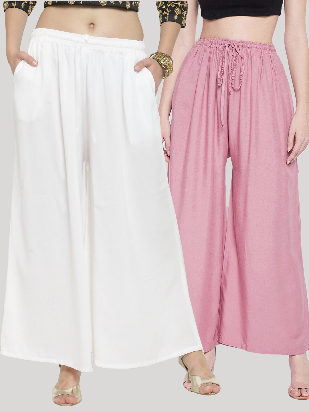 

Clora Creation Women Pack Of 2 Flared Ethnic Palazzos, Off white