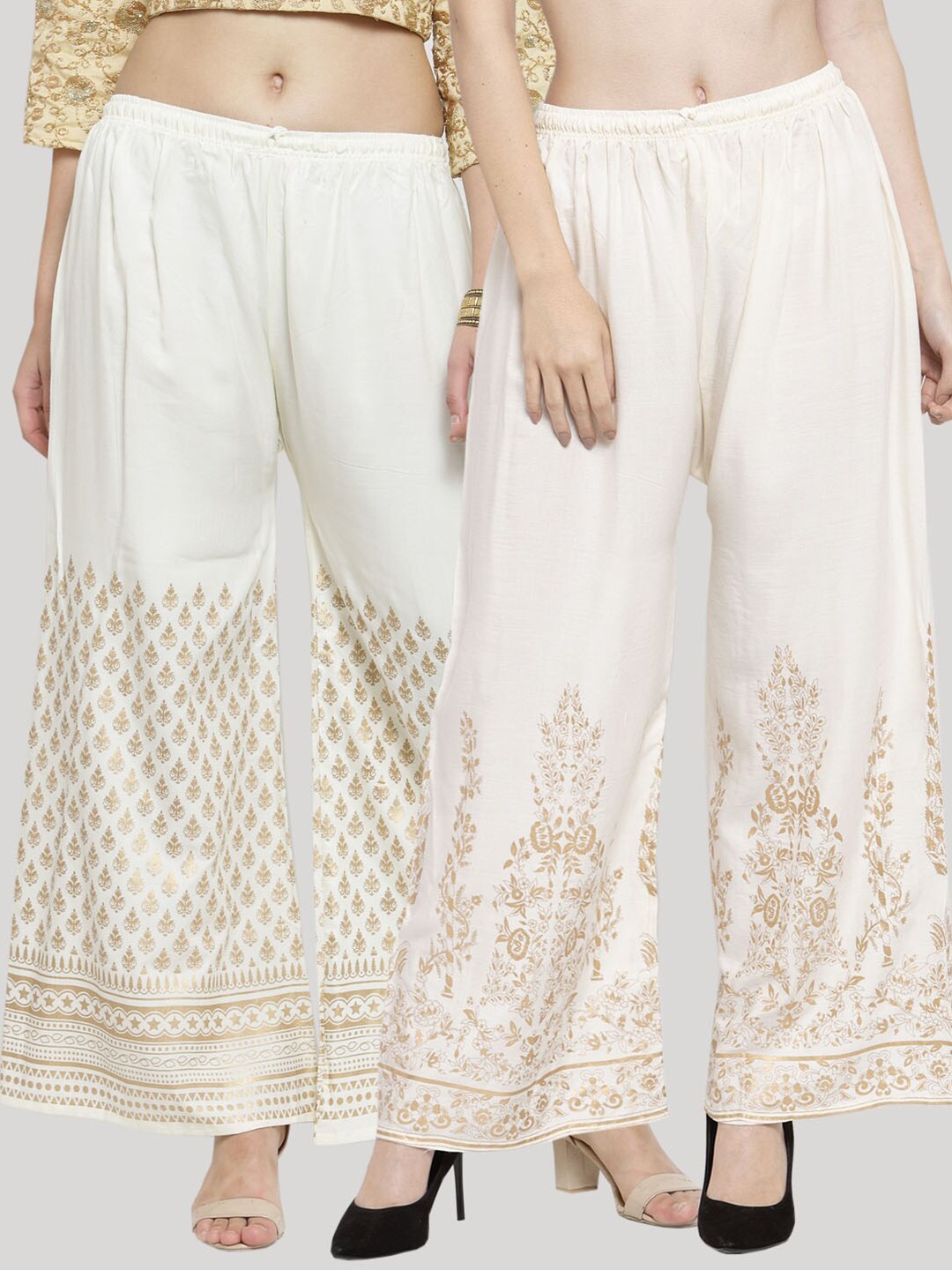 

Clora Creation Women Pack Of 2 Floral Printed Ethnic Palazzos, Off white