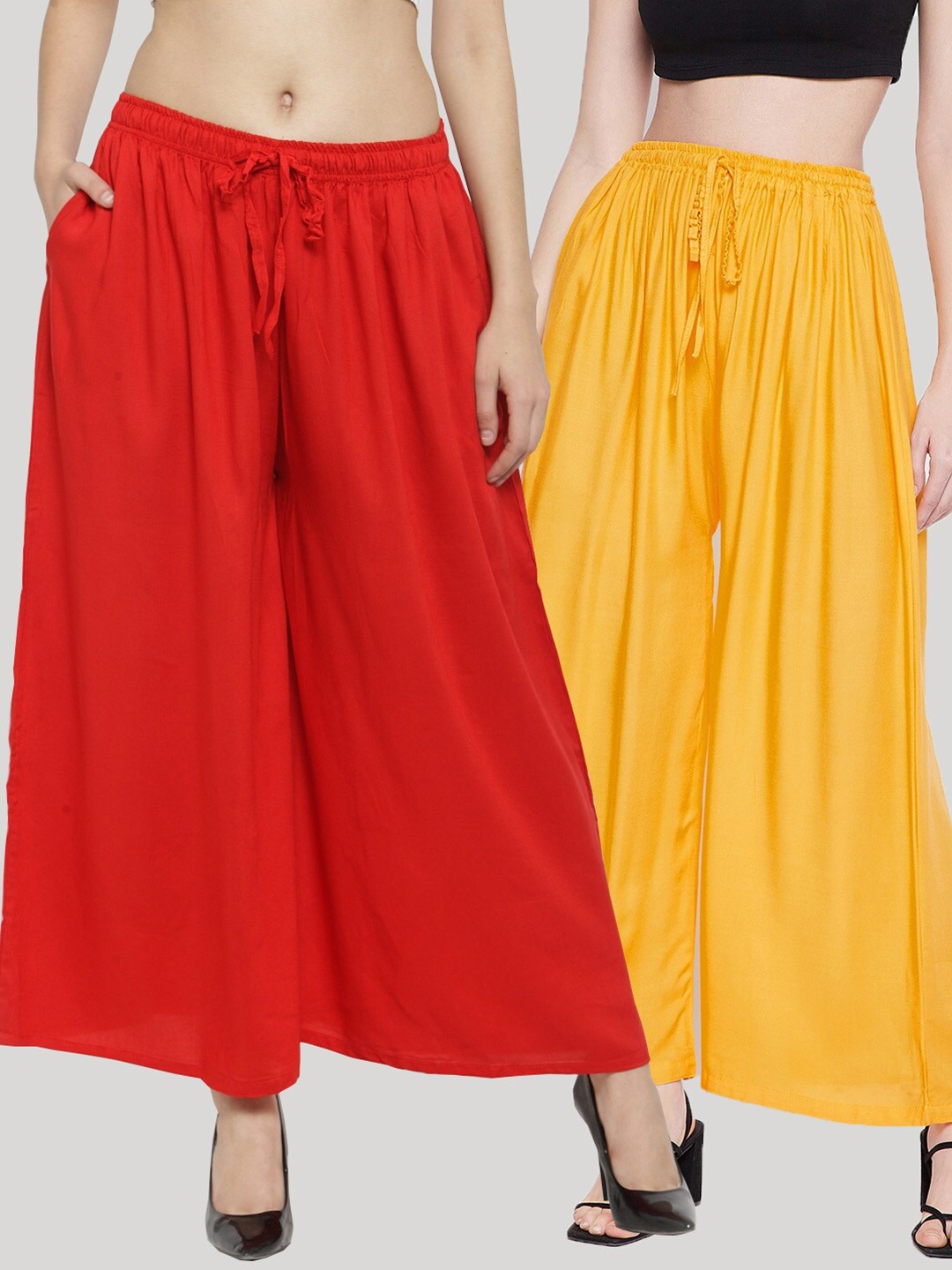 

Clora Creation Women Pack of 2 Flared Palazzos, Red