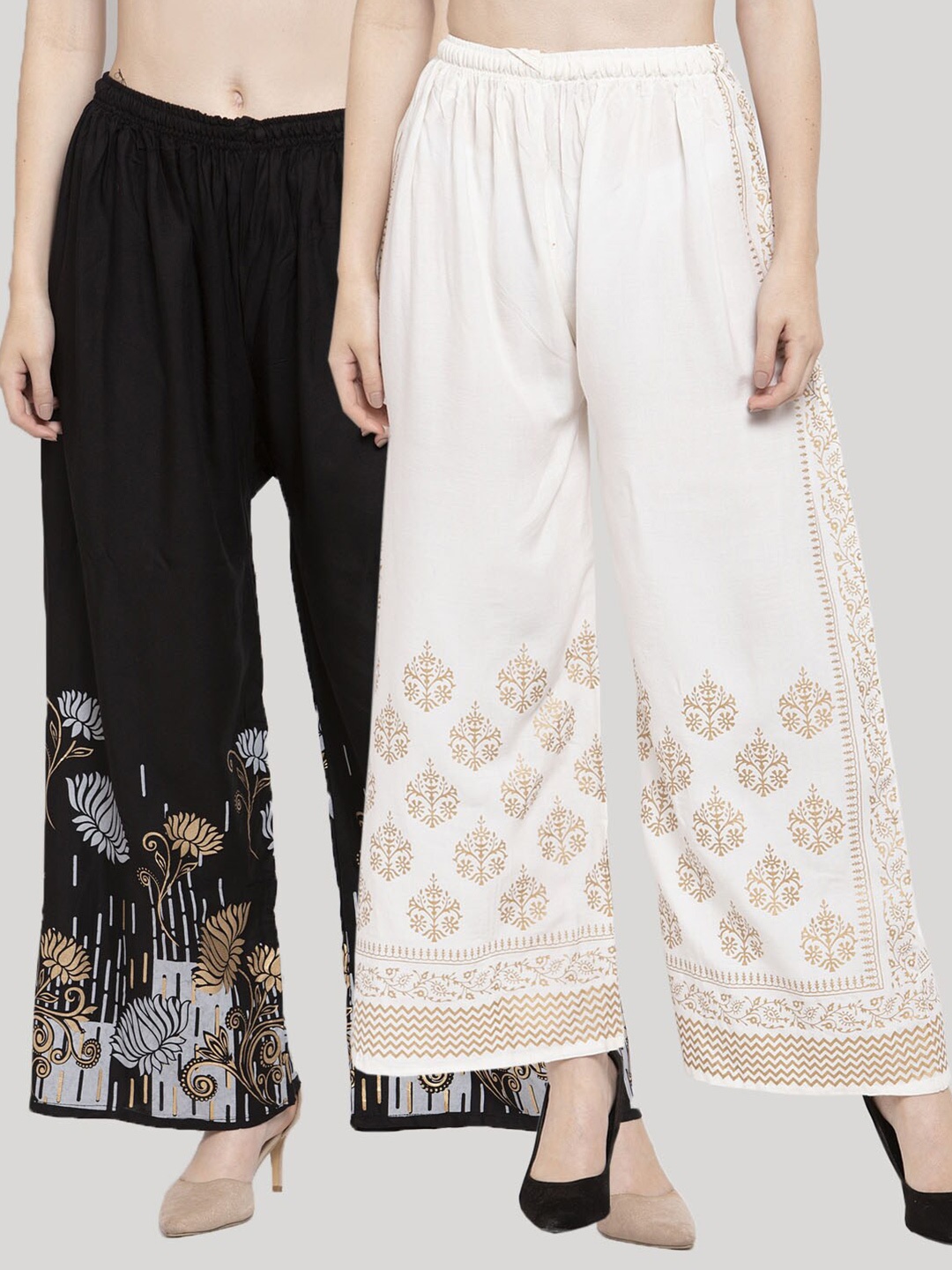 

Clora Creation Women Pack of 2 Printed Palazzos, Off white