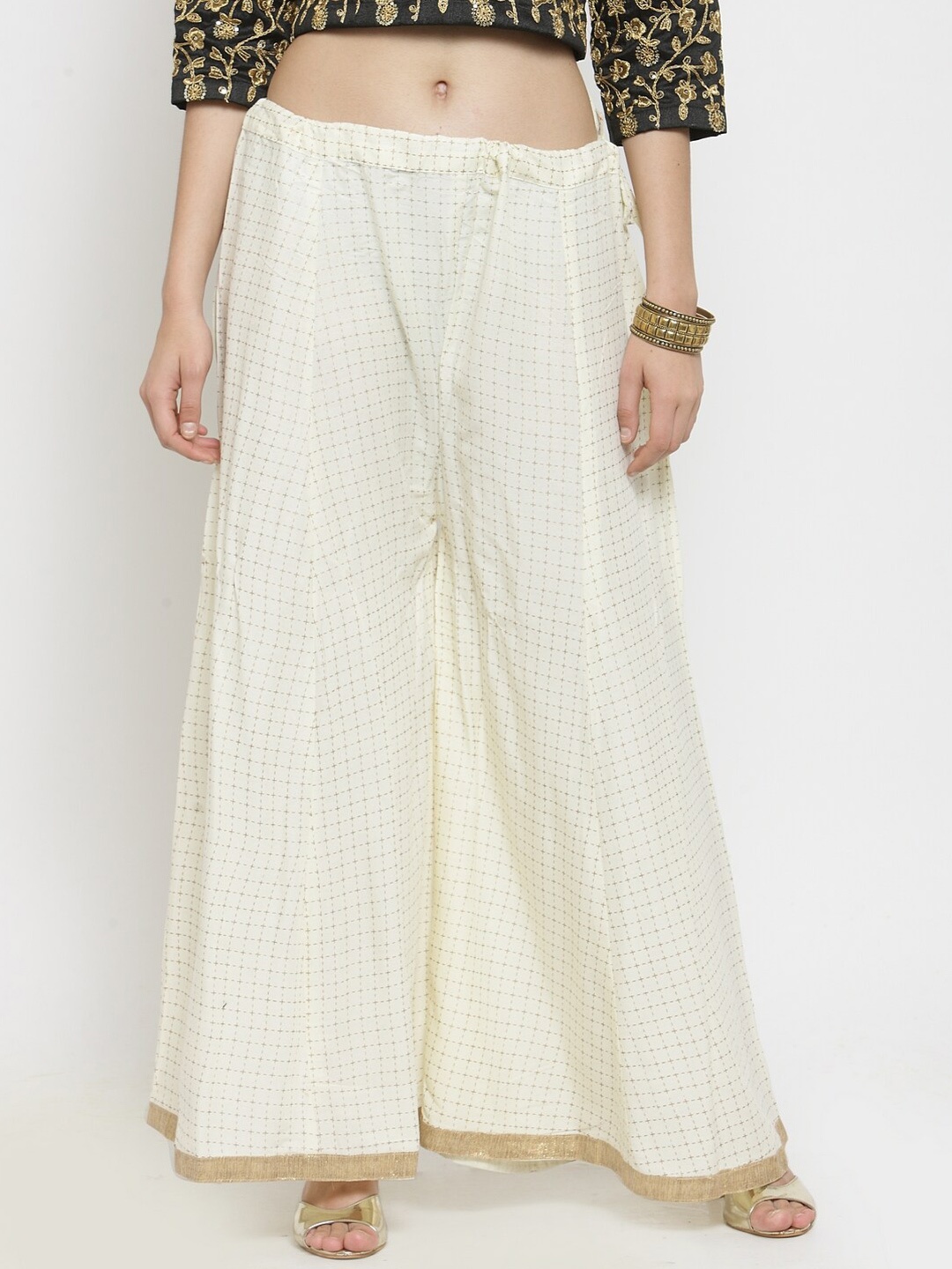 

Clora Creation Women Printed Flared Palazzos, Off white