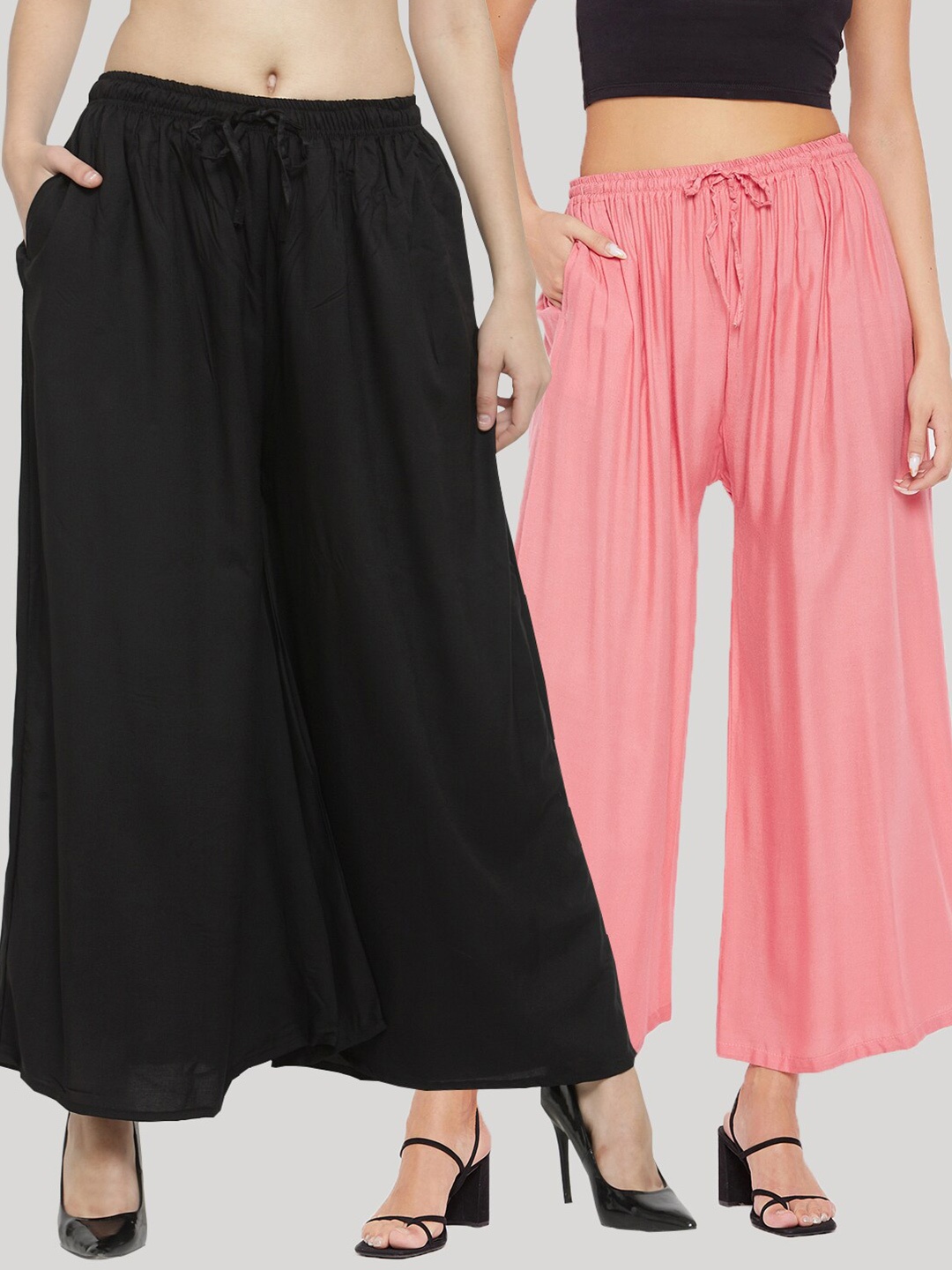 

Clora Creation Women Pack of 2 Flared Palazzos, Black