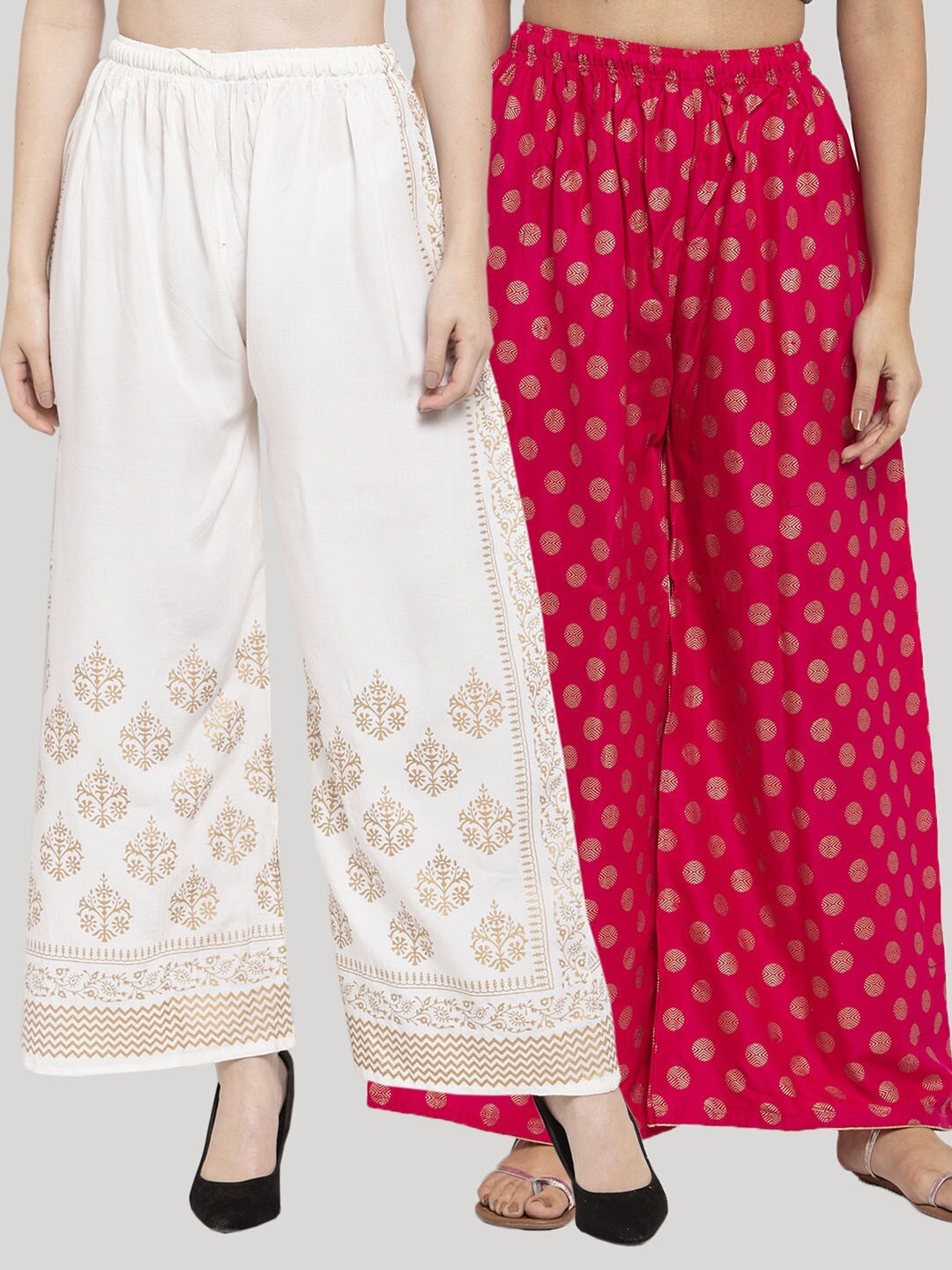

Clora Creation Women Pack of 2 Printed Palazzos, White