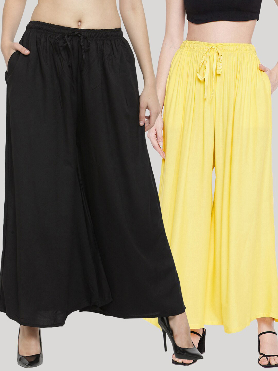 

Clora Creation Women Pack of 2 Flared Palazzos, Black