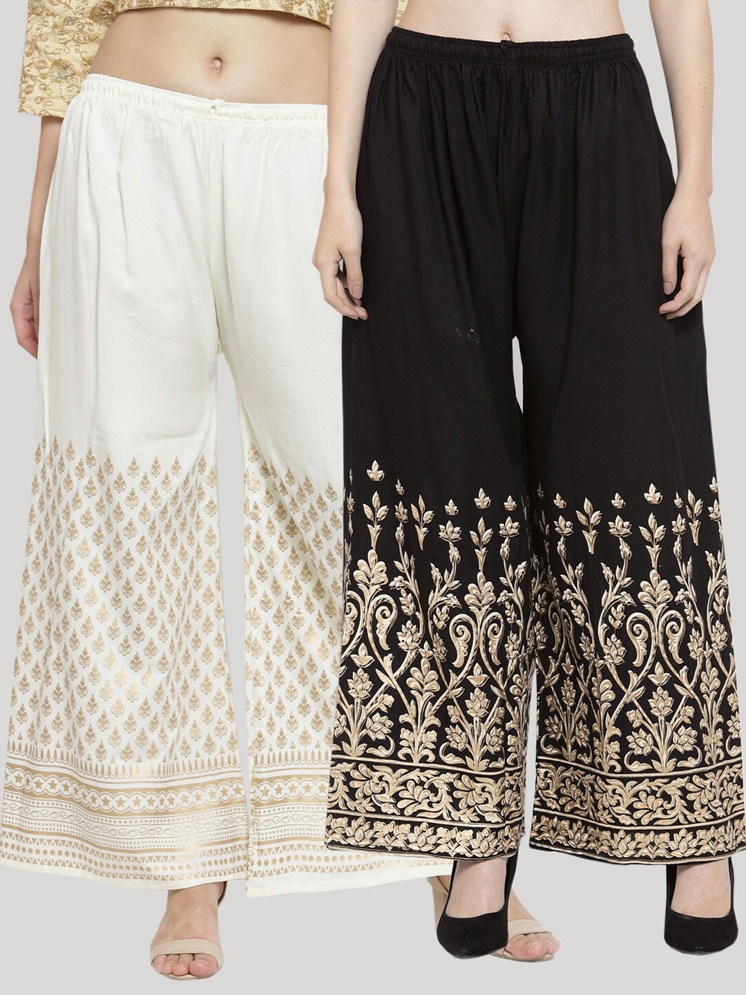 Clora Creation Women Pack Of 2 Printed Palazzos, Black