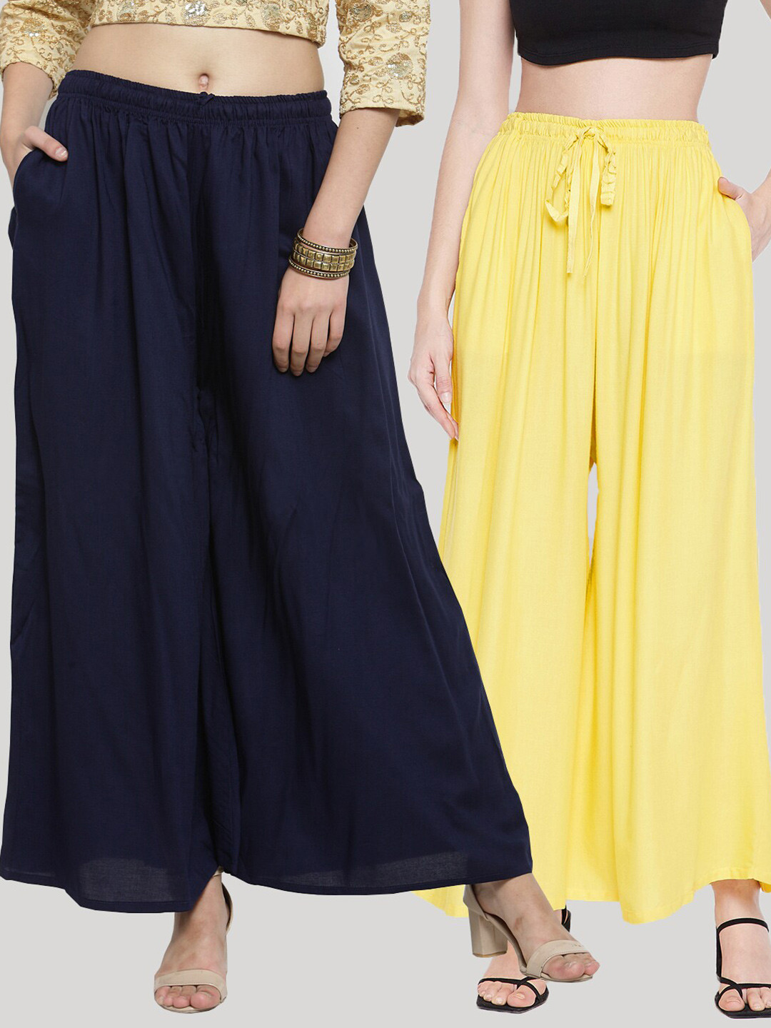 

Clora Creation Women Pack of 2 Flared Palazzos, Navy blue