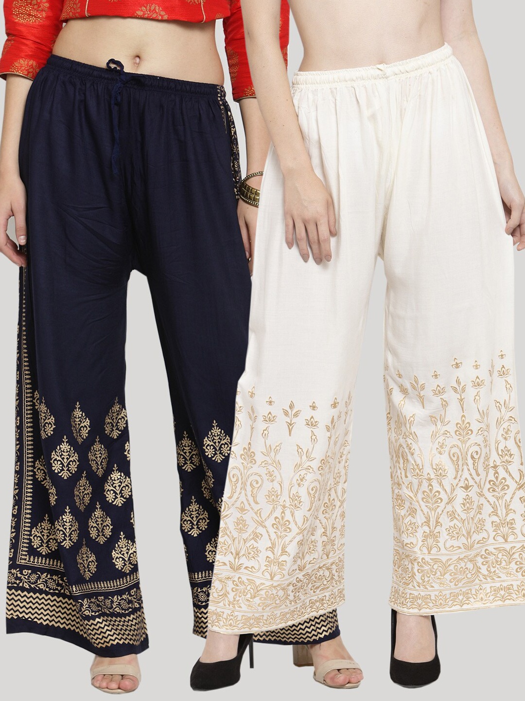 

Clora Creation Women Pack of 2 Printed Palazzos, Off white