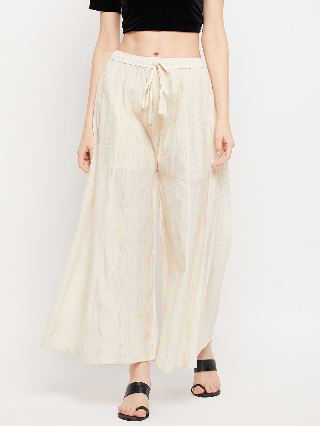 

Clora Creation Women Striped Cotton Palazzos, Cream