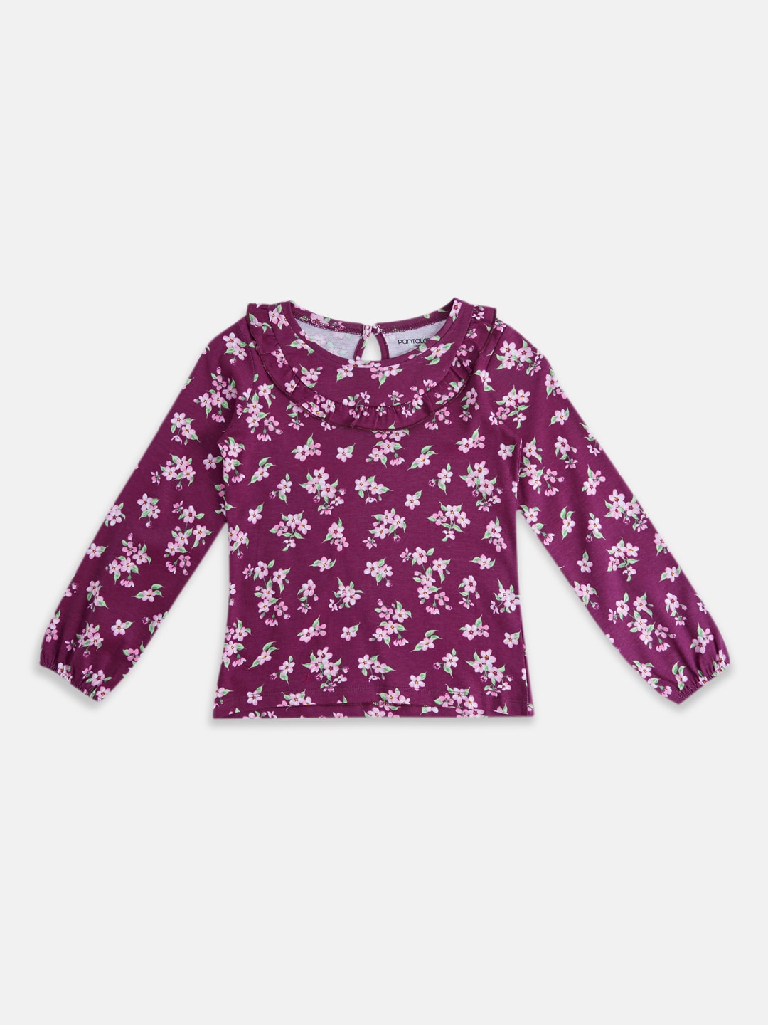 

Pantaloons Junior Girls Gathered Round Neck Floral Print Top, Purple