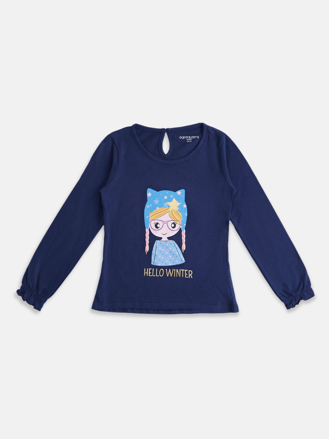 

Pantaloons Junior Girls Print Cotton Top, Navy blue