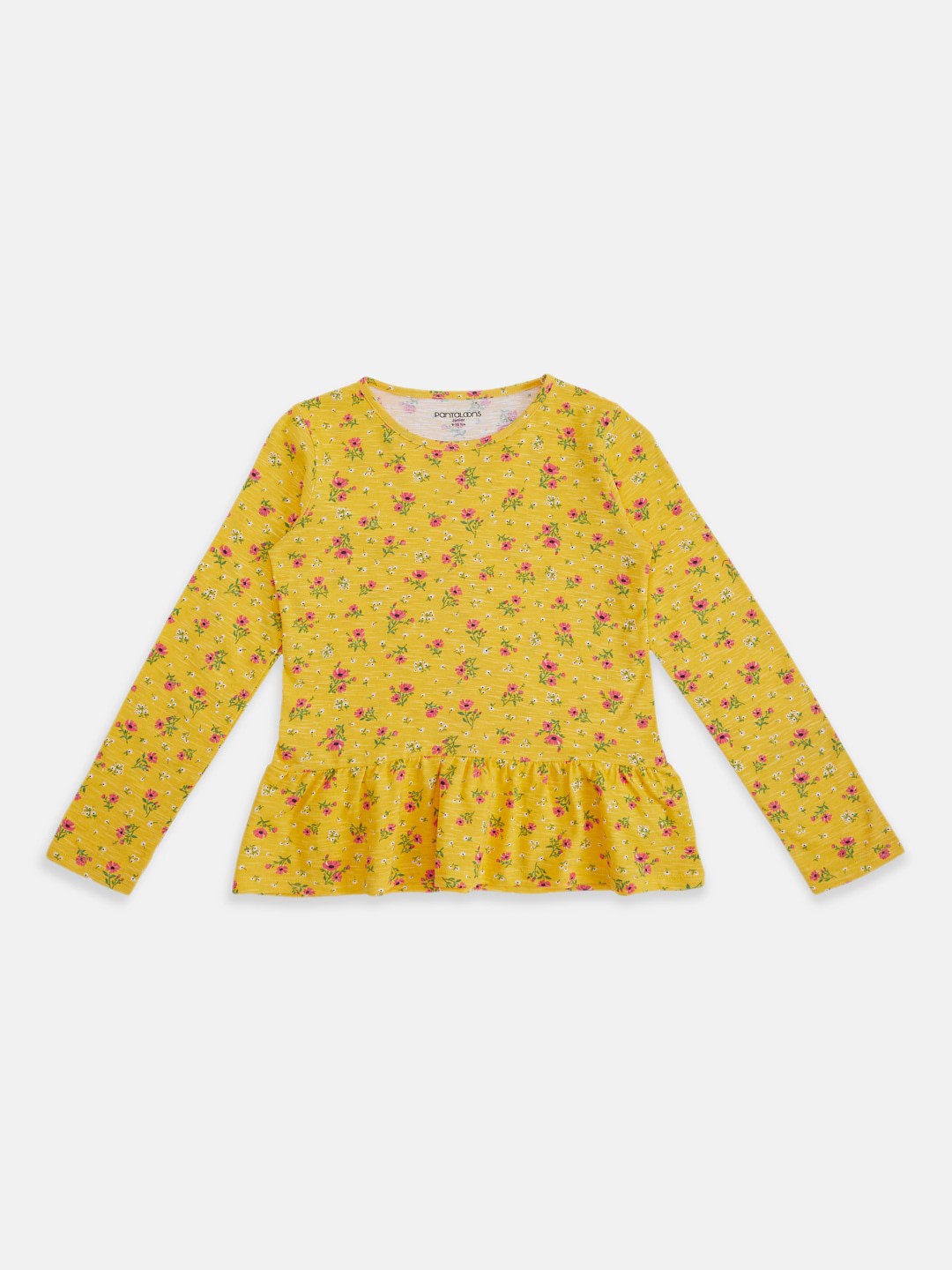 

Pantaloons Junior Floral Printed Ruffles Cotton Peplum Top, Yellow