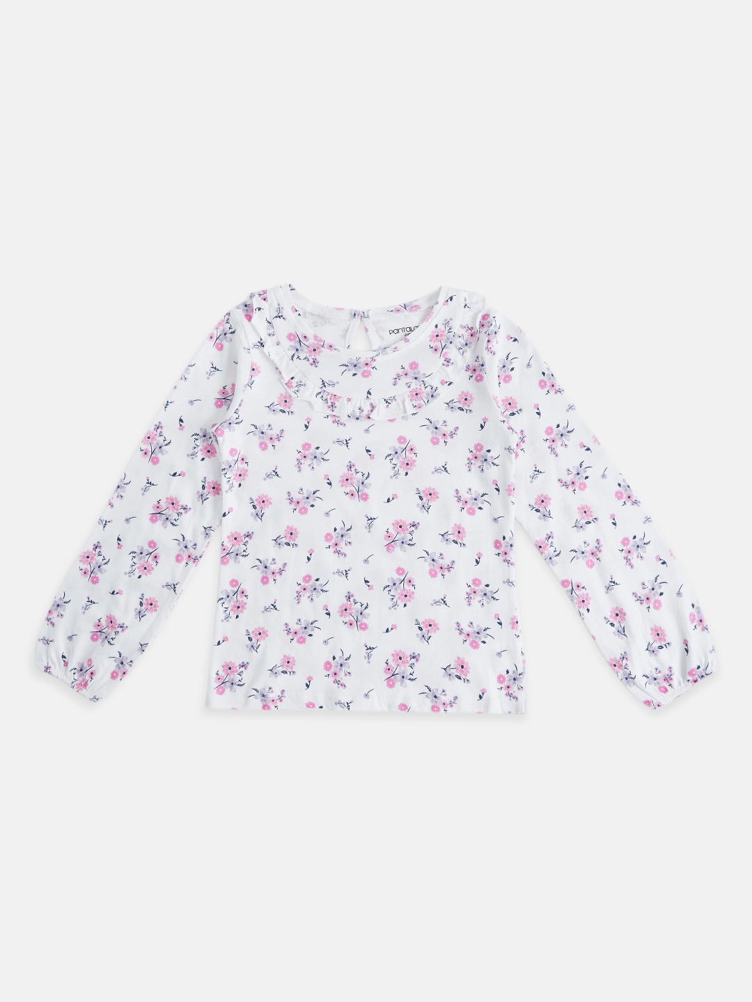 

Pantaloons Junior Floral Print Round Neck Cotton Top, Off white