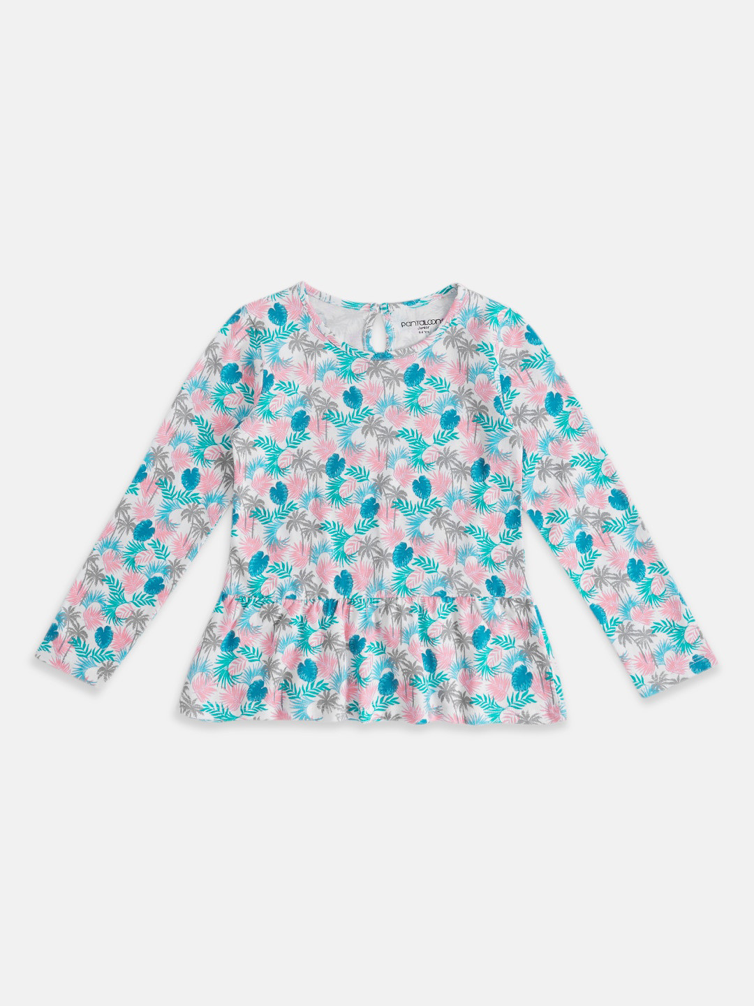 

Pantaloons Junior Girls Tropical Printed Pleated Cotton Top, White