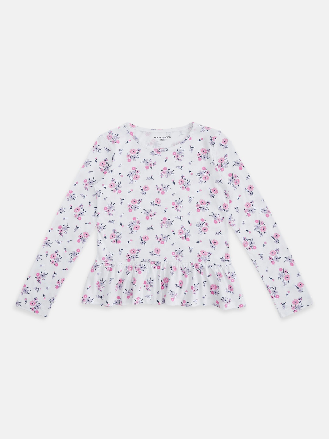 

Pantaloons Junior Floral Print Peplum Cotton Top, White