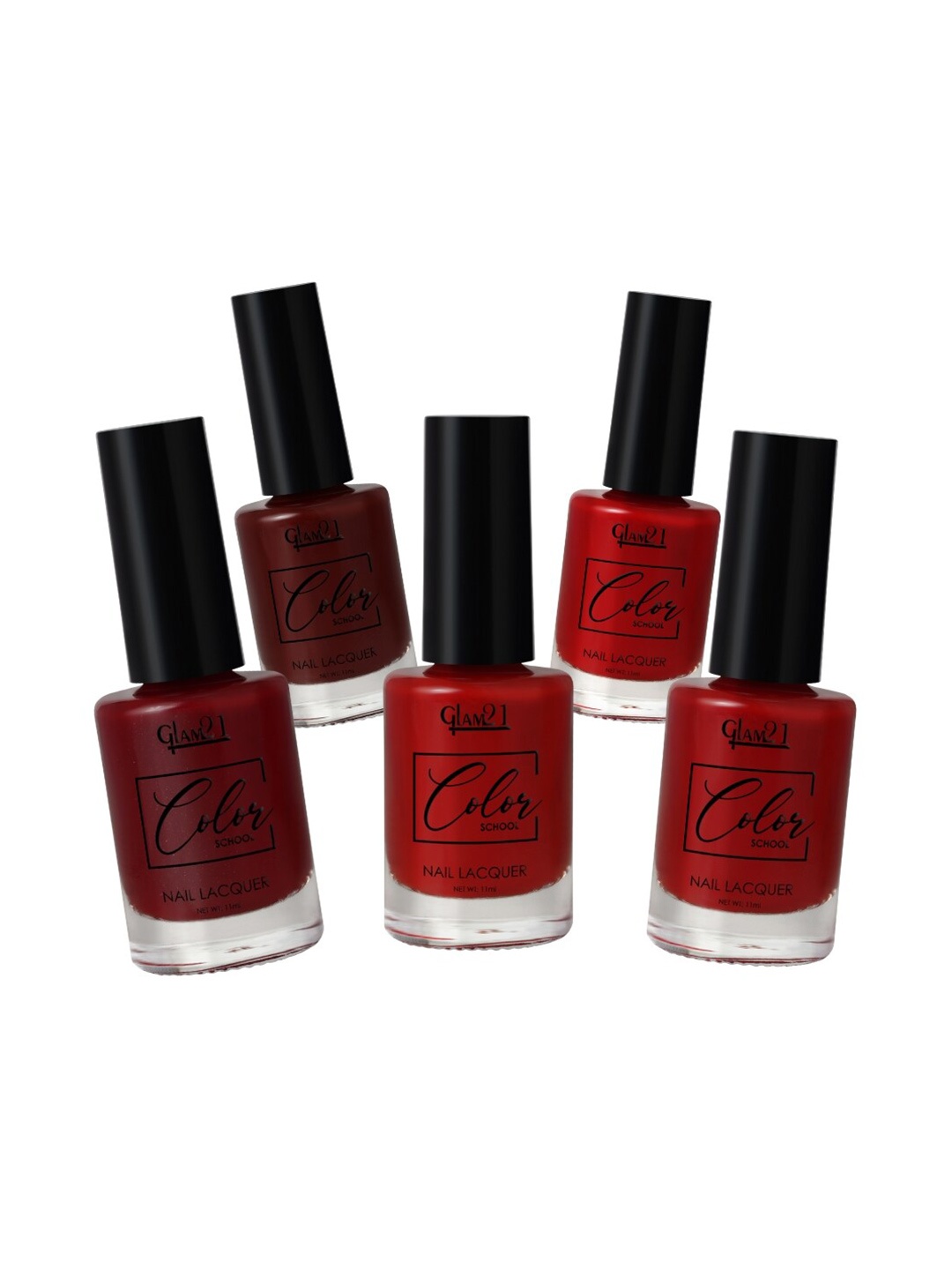 

GLAM21 Color School Set Of 5 Long Lasting Nail Polish 11 ml Each - Combo 11, Red