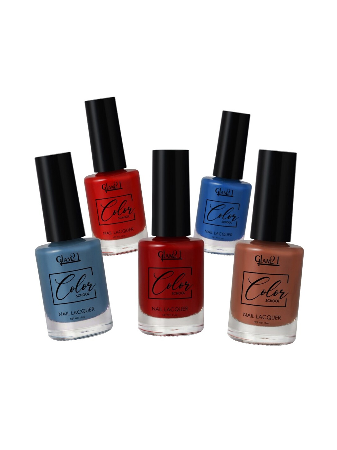 

GLAM21 Color School Set Of 5 Long Lasting Nail Polish 11 ml Each - Combo 13, Blue