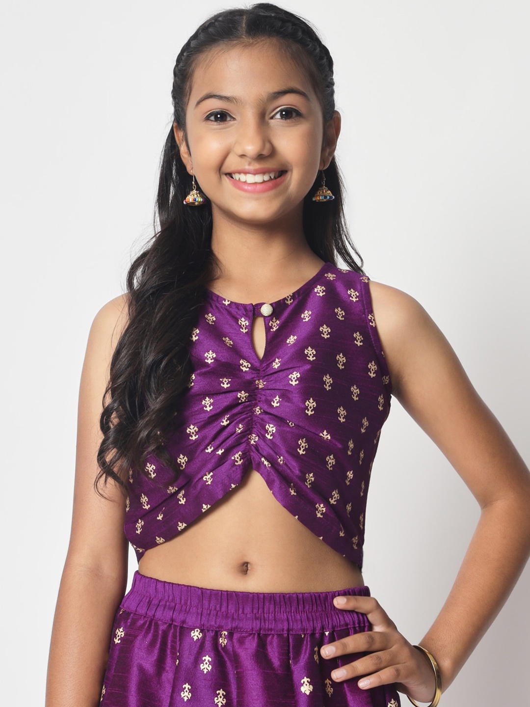 

studio rasa Girls Print Sleeveless Keyhole Neck Crop Top, Purple