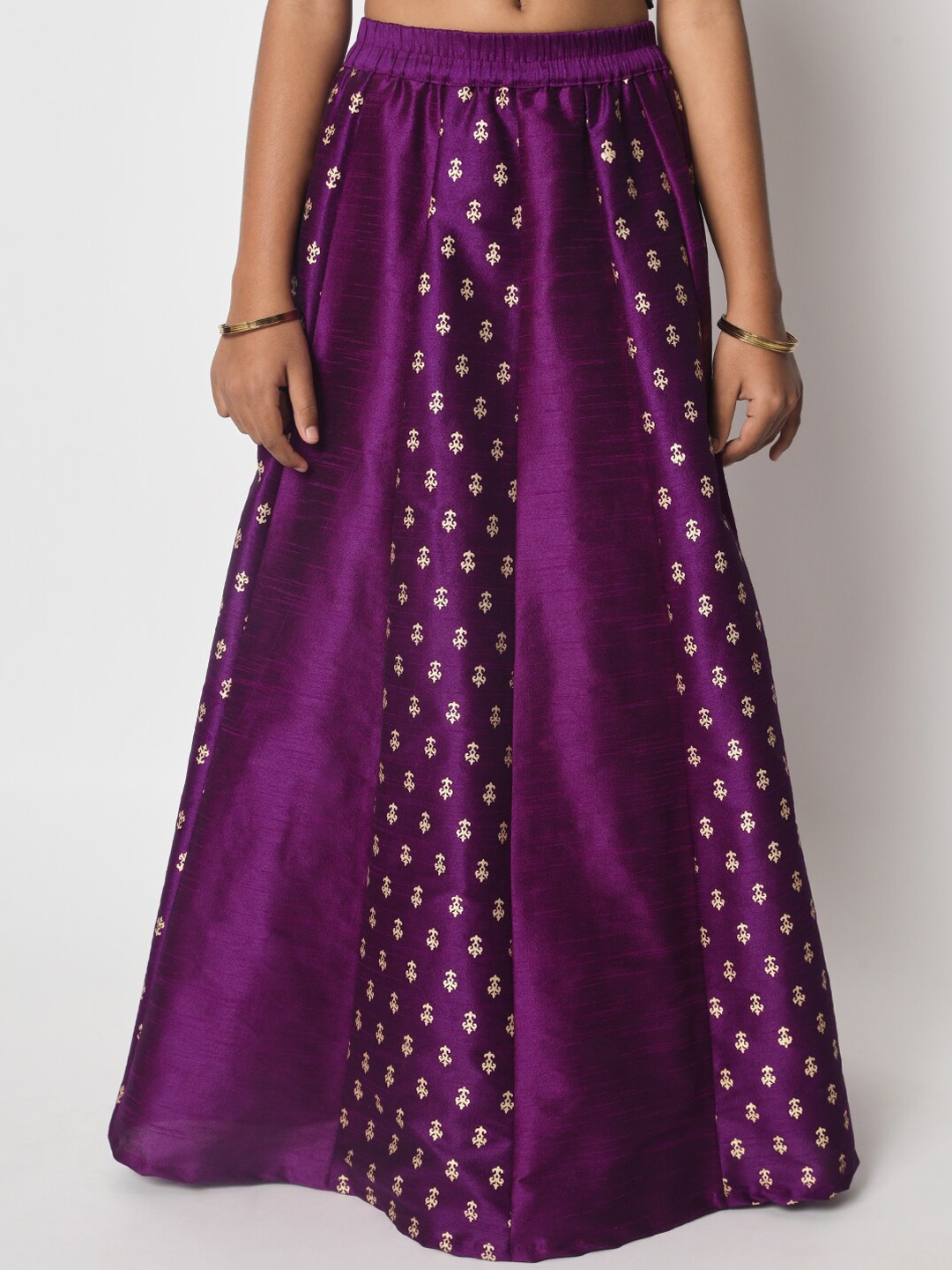 

studio rasa Girls Printed Panelled Maxi Flared Dupion Silk Skirts, Purple