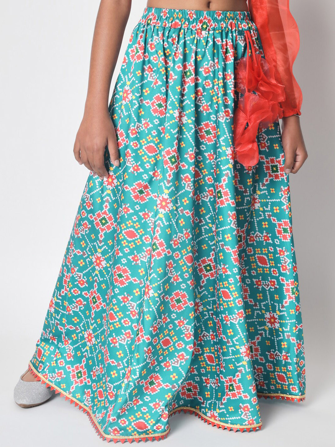 

studio rasa Girls Printed Maxi Length A-Line Skirt, Sea green