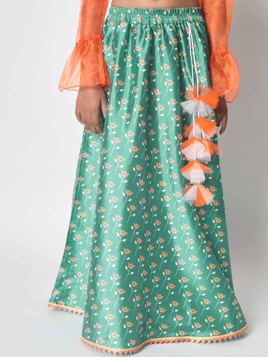 

studio rasa Girls Floral Printed Flared A Line Skirt, Green