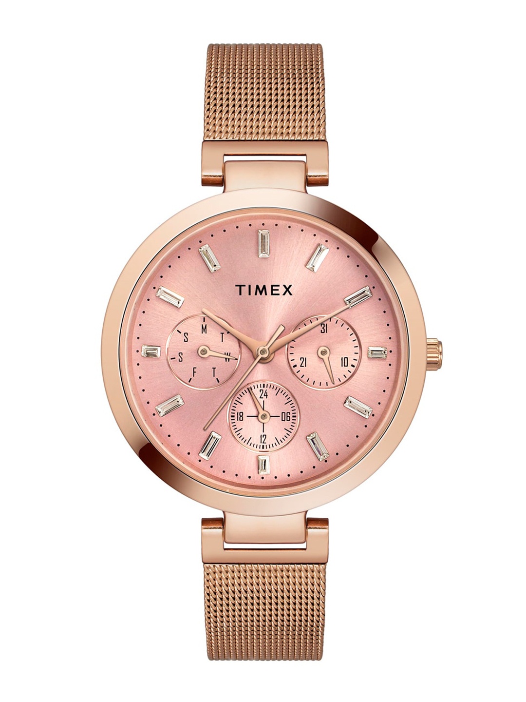 

Timex Women Brass Dial & Stainless Steel Bracelet Style Straps Analogue Watch TW000X242, Pink